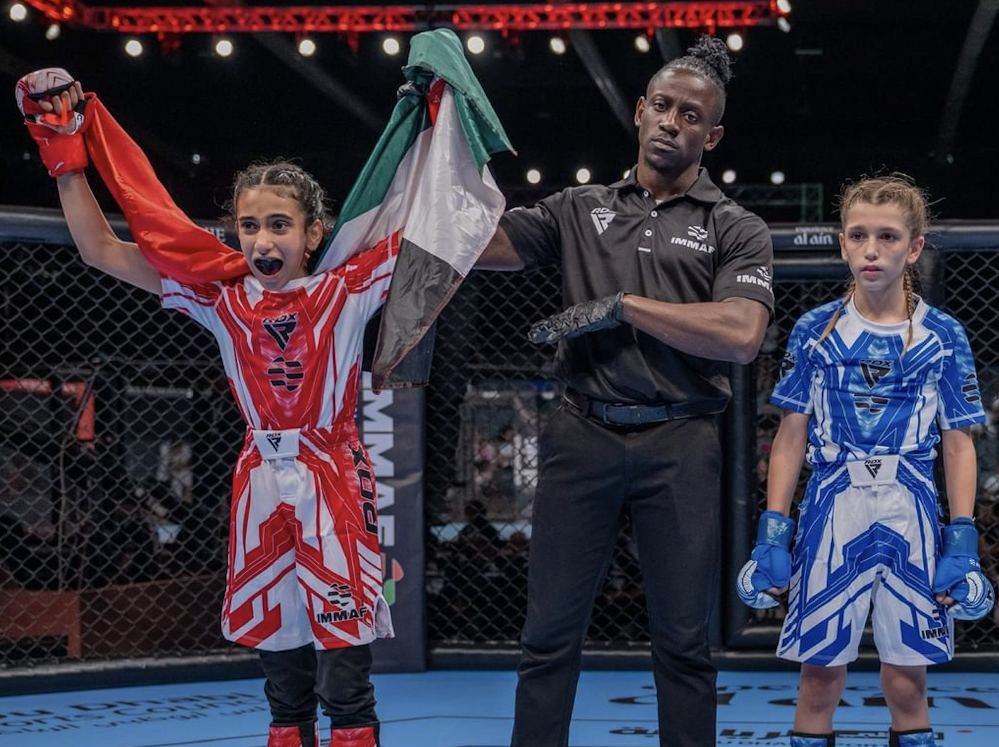 Girls compete in the International Mixed Martial Arts Federation Youth World Championships, which kicked off in the UAE this week at Al Ain’s ADNEC Centre with representatives from 60 countries. Children as young as 10 were allowed to compete for the first time. (WAM)